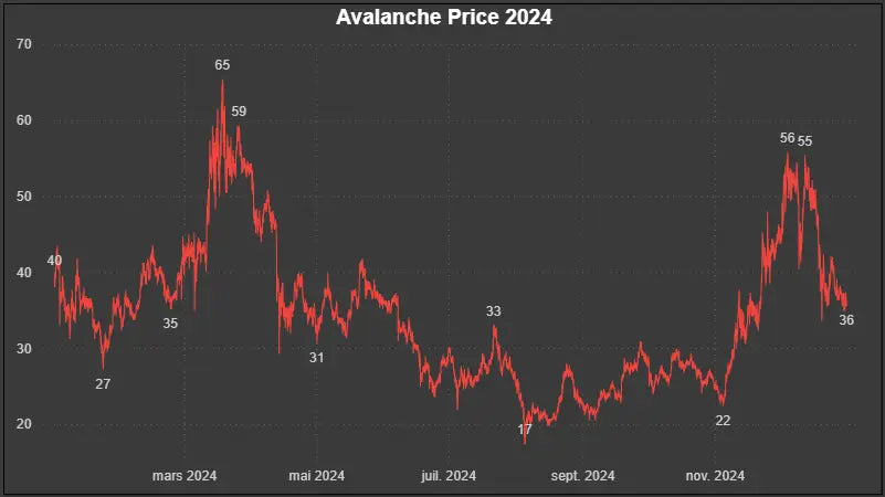 Dataset Prix Historiques OHLCV Avalanche (AVAX) – année 2024 Market5s