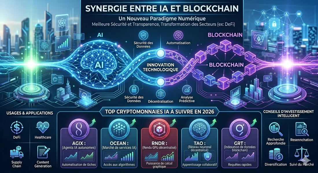 Synergie entre IA et Blockchain : Top cryptomonnaies IA à suivre en 2026